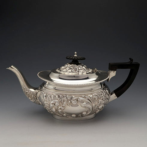 1906 British antique sterling silver teapot 458g John Rose